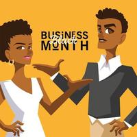mois d'affaires noir avec dessin vectoriel de dessins animés afro femme et homme