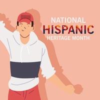 mois du patrimoine hispanique national avec dessin animé homme latin avec dessin vectoriel de chapeau