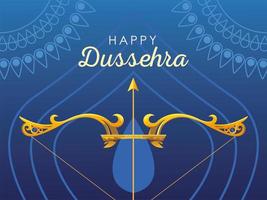 étiquette heureuse dussehra avec arc et flèche d'or vecteur