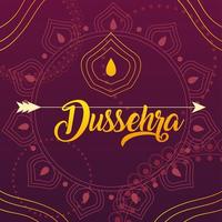 lettrage doré avec étiquette et flèche dussehra vecteur