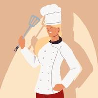 jolie femme chef en uniforme vecteur