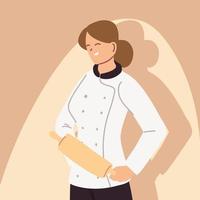 femme chef en uniforme, boulanger vecteur