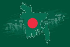manifestants derrière bangladesh carte, une magnifique nationale conception avec rouge et vert couleurs. commémorer le foncé récit de 1971 et adapté pour beaucoup nationale vacances. vecteur