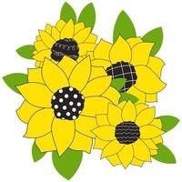 Ensemble de lignes isolées de tournesols mignons dessinés à la main illustrations vectorielles autocollant croquis pour un tatouage vecteur