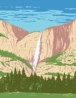 chutes de yosemite dans le parc national de yosemite situé dans la sierra nevada de californie wpa poster art vecteur