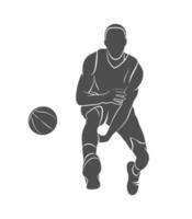 joueur de basket-ball silhouette avec ballon sur fond blanc. illustration vectorielle. vecteur