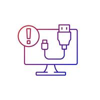 usb ne fonctionne pas icône de vecteur linéaire dégradé. câble de connexion. problème d'ordinateur de bureau. symptôme d'erreur logicielle. symboles de couleur de ligne mince. pictogramme de style moderne. dessin de contour isolé de vecteur