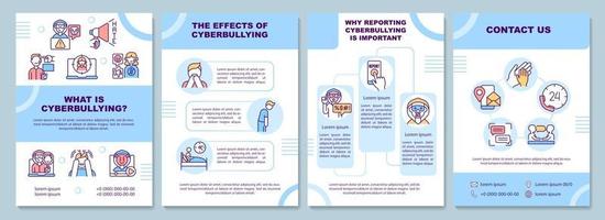 modèle de brochure sur la cyberintimidation. effets du harcèlement en ligne. flyer, brochure, dépliant imprimé, conception de la couverture avec des icônes linéaires. mises en page vectorielles pour présentation, rapports annuels, pages de publicité vecteur