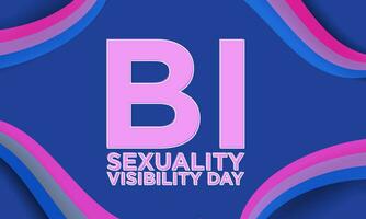 bisexuel visibilité journée vibrant caractères sur néon éclairage Contexte et bi fierté drapeau rubans dans coin. célébrer la bisexualité, célèbre sur septembre 23. vecteur ouvrages d'art bannière.