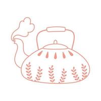 style de ligne icône ornement floral bouilloire thé et café vecteur