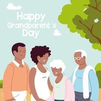 famille heureuse, petite-fille, petit-fils et grands-parents célébrant la fête des grands-parents vecteur