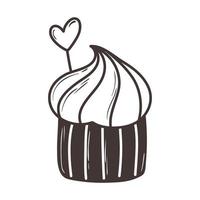 amour cupcake avec coeur doodle romantique icône design vecteur
