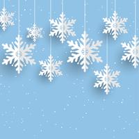 Fond de Noël avec des flocons de neige suspendus vecteur