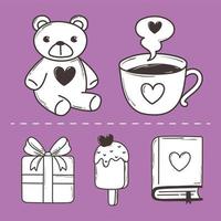amour doodle icon set ours tasse de café crème glacée cadeau décoration vecteur