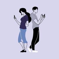 couple de personnes utilisant des smartphones, homme et femme avec des appareils mobiles vecteur