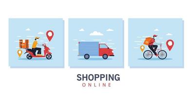 set ofo icons service de livraison, transport et logistique des achats numériques vecteur