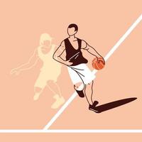 joueur de basket-ball homme avec dessin vectoriel de balle