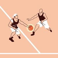deux hommes de joueurs de basket-ball avec un dessin vectoriel de balle