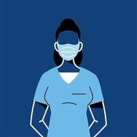 infirmière avec masque et dessin vectoriel uniforme