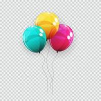 groupe de fond de ballons d'hélium brillant de couleur. ensemble de ballons pour anniversaire, anniversaire, décorations de fête. illustration vectorielle vecteur