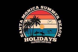 santa monica plage silhouette design rétro style vintage vecteur