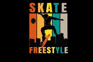 skateboard freestyle couleur orange crème et vert vecteur