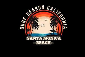surf saison californie silhouette style rétro vintage vecteur