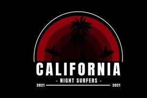 dégradé de couleur rouge des surfeurs de nuit californiens vecteur