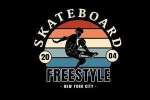 skateboard freestyle new york city couleur orange crème et vert vecteur