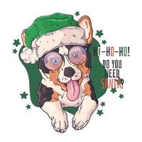 portrait dessiné à la main de chien corgi dans le vecteur d'accessoires de noël.