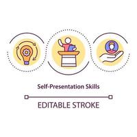 icône de concept de compétences de présentation de soi. promotion, prise de parole en public. illustration de ligne mince d'idée de marque personnelle réussie. dessin de couleur rvb contour isolé vectoriel. trait modifiable vecteur