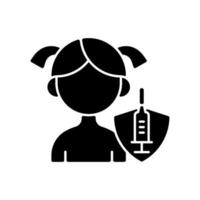 vaccination des enfants icône de glyphe noir. vaccination des enfants pendant la pandémie de virus. injection de drogue, traitement de la maladie. santé, médecine. symbole de silhouette sur un espace blanc. illustration vectorielle isolée vecteur