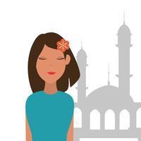 femme islamique avec la construction de la mosquée vecteur