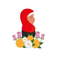 profil de femme islamique avec burqa traditionnelle et fleurs de jardin vecteur