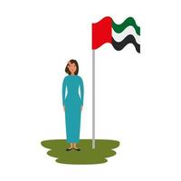 femme islamique avec le drapeau arabe des émirats vecteur