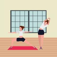 Couple de filles de beauté pratiquant la position de pilates dans la salle de sport vecteur