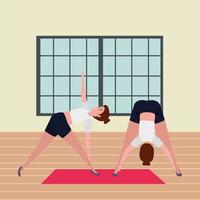 Couple de filles de beauté pratiquant la position de pilates dans la salle de sport vecteur