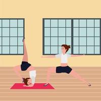 Couple de filles de beauté pratiquant la position de pilates dans la salle de sport vecteur