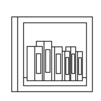 étagère en bois avec des icônes de bibliothèque de livres de texte de pile vecteur