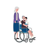 joli couple de grands-parents avec petit-fils en fauteuil roulant vecteur