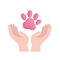 mignon chien rose imprimé sur les mains vecteur