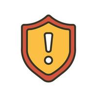 danger avertissement Erreur alerte signe dans badge style, Sécurité bouclier exclamation marque pour site Internet, logo, application, ui. garde, attention, avertissement icône vecteur illustration rempli contour style. eps10