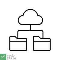 nuage espace de rangement icône. Facile contour style. numérique fichier organisation service, télécharger, ordinateur sauvegarde, La technologie concept. mince ligne vecteur illustration isolé sur blanc Contexte. eps dix.