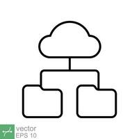 nuage espace de rangement icône. Facile contour style. numérique fichier organisation service, télécharger, ordinateur sauvegarde, La technologie concept. mince ligne vecteur illustration isolé sur blanc Contexte. eps dix.