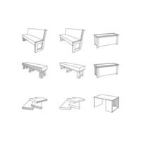 ensemble de siège et en bois planche meubles collection isolé sur blanc Contexte vecteur