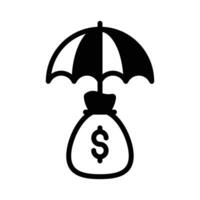 argent sac en dessous de parapluie, une concept de financier Assurance icône dans moderne style vecteur