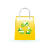 3d recycler sac réutilisable éco sac icône. éco durabilité environnement concept. brillant verre Plastique couleur. mignonne réaliste dessin animé minimal style. 3d rendre vecteur icône ux ui isolé illustration.