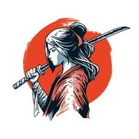 samouraï fille avec katana épée vecteur