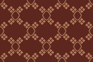 ethnique géométrique en tissu modèle traverser point.ikat broderie ethnique Oriental pixel modèle marron Contexte. abstrait, vecteur, illustration. texture, vêtements, cadre, décoration, motifs, soie fond d'écran. vecteur