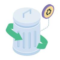 un isométrique icône de poubelle recyclage vecteur